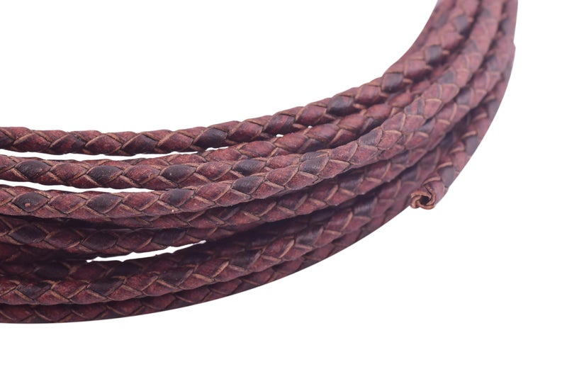 KONMAY Round Braided Genuine Bolo Leather Cord for Jewelry and Craft Designs (3.0mm, Vintage Brown) - Image 2